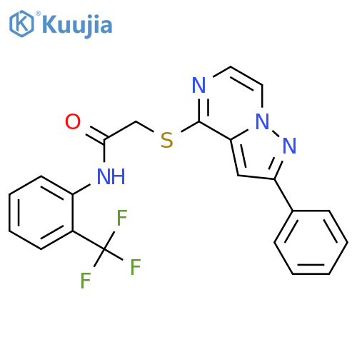 2-({2-phenylpyrazolo[1,5-a]pyrazin-4-yl}sulfanyl)-N-[2-(trifluoromethyl)phenyl]acetamide structure
