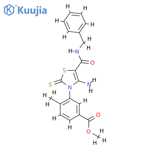 methyl 3-[4-amino-5-(benzylcarbamoyl)-2-sulfanylidene-2,3-dihydro-1,3-thiazol-3-yl]-4-methylbenzoate structure