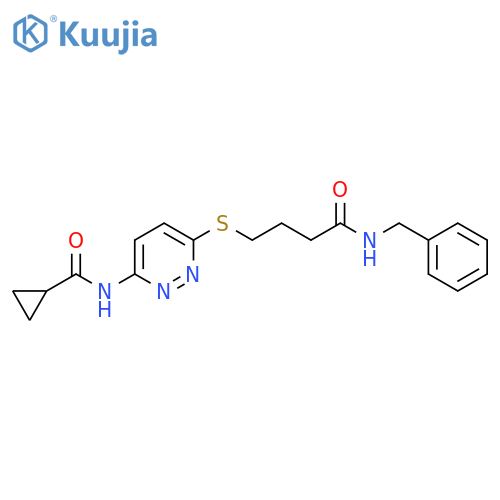 N-(6-{[3-(benzylcarbamoyl)propyl]sulfanyl}pyridazin-3-yl)cyclopropanecarboxamide structure