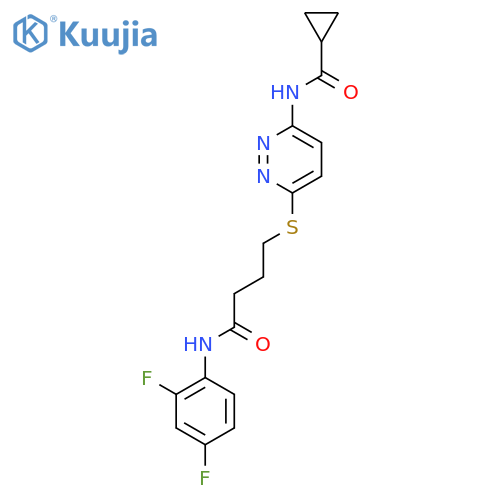 N-[6-({3-[(2,4-difluorophenyl)carbamoyl]propyl}sulfanyl)pyridazin-3-yl]cyclopropanecarboxamide structure