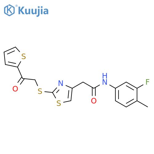 N-(3-fluoro-4-methylphenyl)-2-(2-{[2-oxo-2-(thiophen-2-yl)ethyl]sulfanyl}-1,3-thiazol-4-yl)acetamide structure