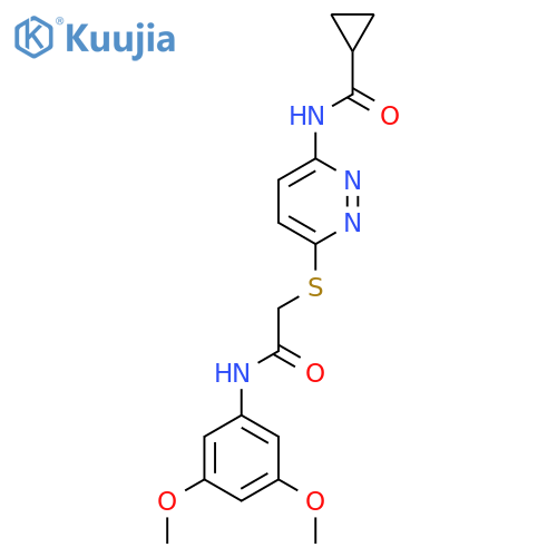 N-[6-({[(3,5-dimethoxyphenyl)carbamoyl]methyl}sulfanyl)pyridazin-3-yl]cyclopropanecarboxamide structure