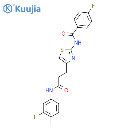 4-fluoro-N-(4-{2-[(3-fluoro-4-methylphenyl)carbamoyl]ethyl}-1,3-thiazol-2-yl)benzamide structure