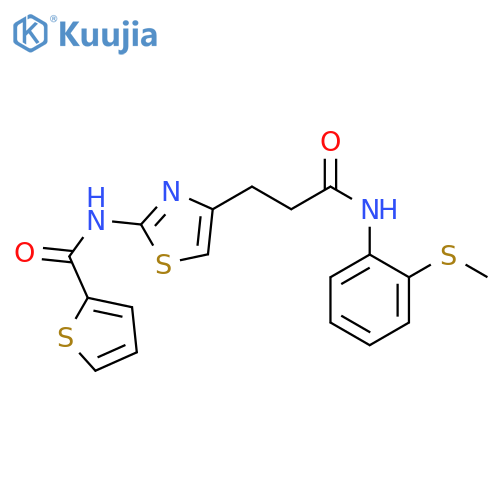 N-[4-(2-{[2-(methylsulfanyl)phenyl]carbamoyl}ethyl)-1,3-thiazol-2-yl]thiophene-2-carboxamide structure
