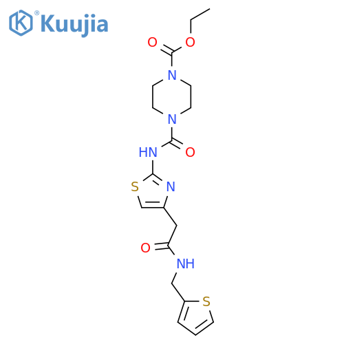 ethyl 4-{[4-({[(thiophen-2-yl)methyl]carbamoyl}methyl)-1,3-thiazol-2-yl]carbamoyl}piperazine-1-carboxylate structure
