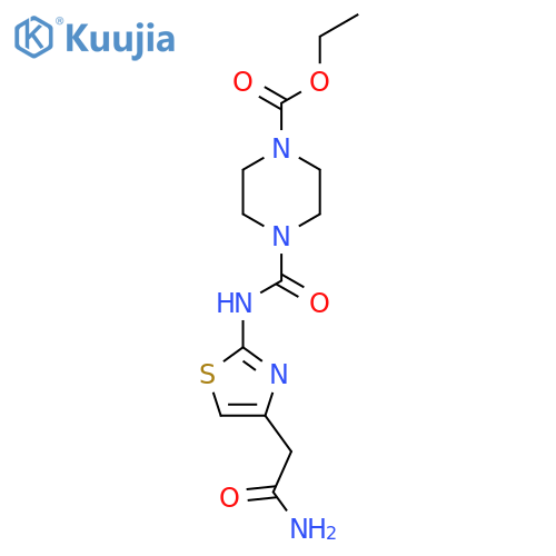 ethyl 4-{[4-(carbamoylmethyl)-1,3-thiazol-2-yl]carbamoyl}piperazine-1-carboxylate structure
