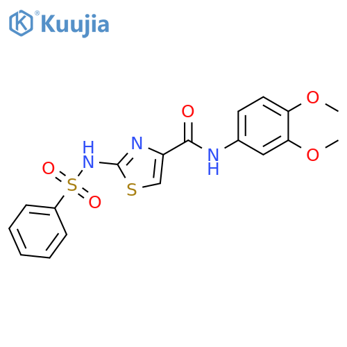 2-benzenesulfonamido-N-(3,4-dimethoxyphenyl)-1,3-thiazole-4-carboxamide structure
