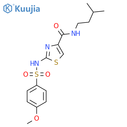 2-(4-methoxybenzenesulfonamido)-N-(3-methylbutyl)-1,3-thiazole-4-carboxamide structure