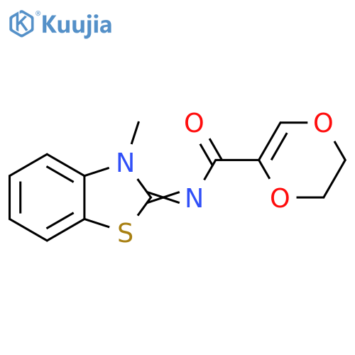 N-[(2E)-3-methyl-2,3-dihydro-1,3-benzothiazol-2-ylidene]-5,6-dihydro-1,4-dioxine-2-carboxamide structure