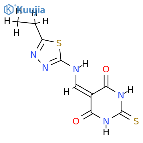 5-{[(5-ethyl-1,3,4-thiadiazol-2-yl)amino]methylidene}-2-sulfanylidene-1,3-diazinane-4,6-dione structure