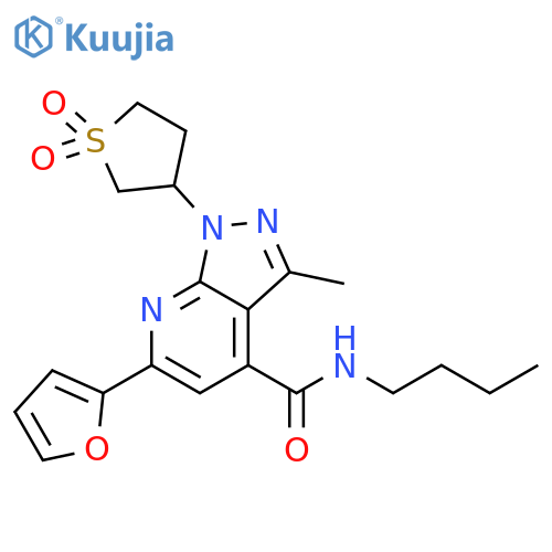 N-butyl-1-(1,1-dioxo-1lambda6-thiolan-3-yl)-6-(furan-2-yl)-3-methyl-1H-pyrazolo[3,4-b]pyridine-4-carboxamide structure