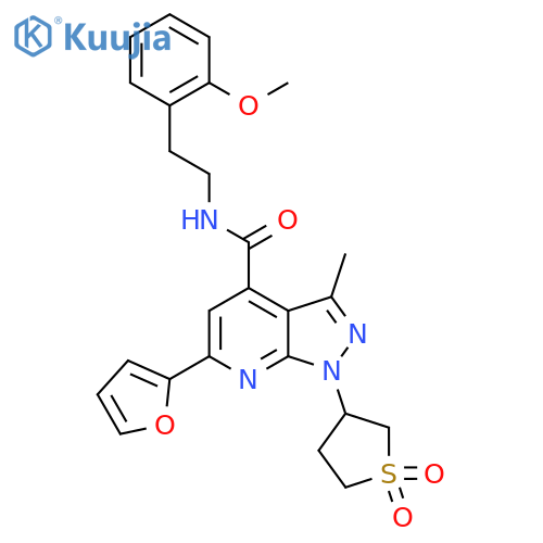 1-(1,1-dioxo-1lambda6-thiolan-3-yl)-6-(furan-2-yl)-N-[2-(2-methoxyphenyl)ethyl]-3-methyl-1H-pyrazolo[3,4-b]pyridine-4-carboxamide structure