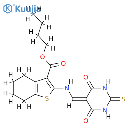 butyl 2-{[(4,6-dioxo-2-sulfanylidene-1,3-diazinan-5-ylidene)methyl]amino}-4,5,6,7-tetrahydro-1-benzothiophene-3-carboxylate structure