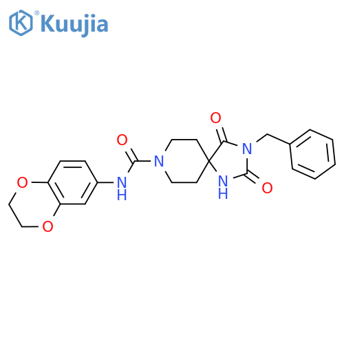 3-benzyl-N-(2,3-dihydro-1,4-benzodioxin-6-yl)-2,4-dioxo-1,3,8-triazaspiro[4.5]decane-8-carboxamide structure