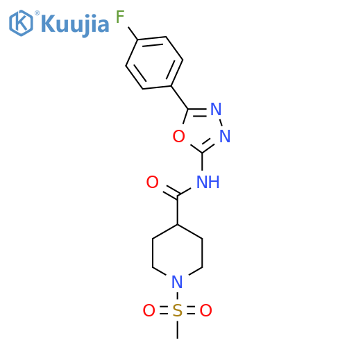 N-[5-(4-fluorophenyl)-1,3,4-oxadiazol-2-yl]-1-methanesulfonylpiperidine-4-carboxamide structure