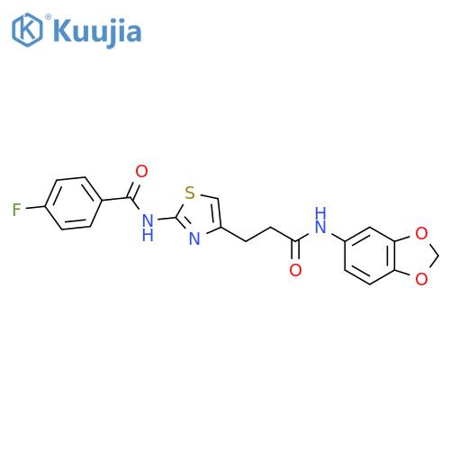 N-(4-{2-[(2H-1,3-benzodioxol-5-yl)carbamoyl]ethyl}-1,3-thiazol-2-yl)-4-fluorobenzamide structure