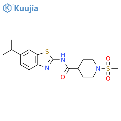 1-methanesulfonyl-N-[6-(propan-2-yl)-1,3-benzothiazol-2-yl]piperidine-4-carboxamide structure