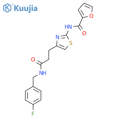 N-[4-(2-{[(4-fluorophenyl)methyl]carbamoyl}ethyl)-1,3-thiazol-2-yl]furan-2-carboxamide structure