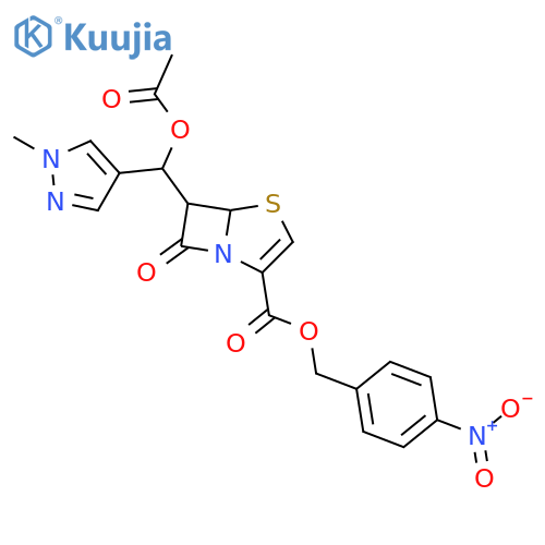 4-Thia-1-azabicyclo[3.2.0]hept-2-ene-2-carboxylic acid, 6-[(acetyloxy)(1-methyl-1H-pyrazol-4-yl)methyl]-7-oxo-, (4-nitrophenyl)methyl ester structure