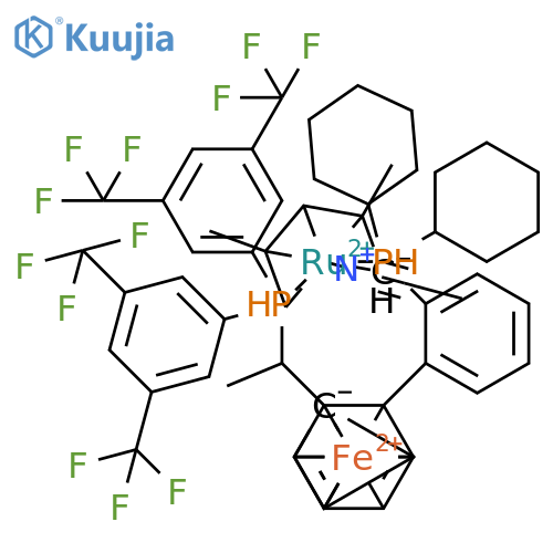 Ruthenium(1+), (acetonitrile)[(1S)-1-[(1R)-1-[bis[3,5-bis(trifluoromethyl)phenyl]phosphino-κP]ethyl]-2-[2-(dicyclohexylphosphino-κP)phenyl]ferrocene][(1,2,3,4,5-η)-2,4-dimethyl-2,4-pentadien-1-yl]- structure
