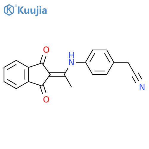 2-(4-{[1-(1,3-dioxo-2,3-dihydro-1H-inden-2-ylidene)ethyl]amino}phenyl)acetonitrile structure