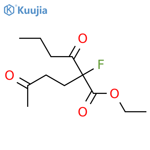 Hexanoic acid, 2-fluoro-3-oxo-2-(3-oxobutyl)-, ethyl ester structure