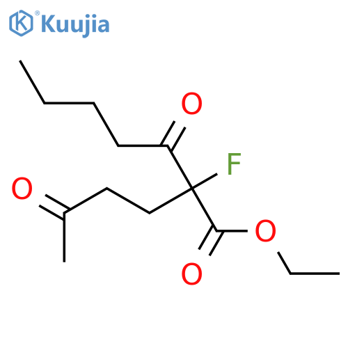 Heptanoic acid, 2-fluoro-3-oxo-2-(3-oxobutyl)-, ethyl ester structure