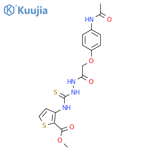Methyl 3-((((2-(4-(acetylamino)phenoxy)acetylamino)amino)thioxomethyl)amino)thiophene-2-carboxylate structure