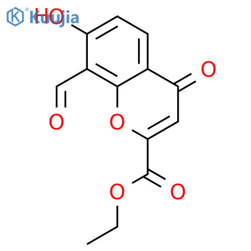 4H-1-Benzopyran-2-carboxylic acid, 8-formyl-7-hydroxy-4-oxo-, ethyl ester structure