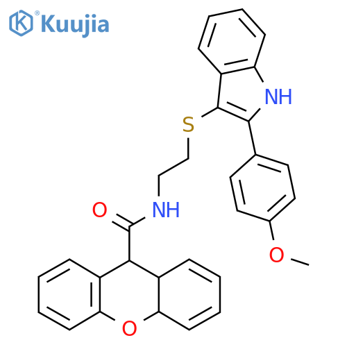 N-(2-{[2-(4-methoxyphenyl)-1H-indol-3-yl]sulfanyl}ethyl)-9H-xanthene-9-carboxamide structure