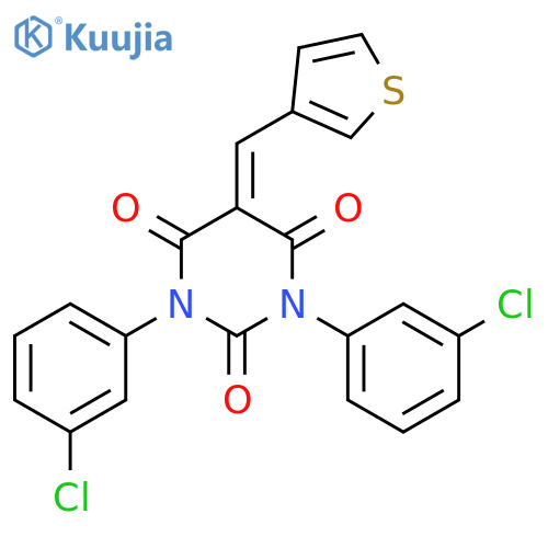 1,3-bis(3-chlorophenyl)-5-(thiophen-3-ylmethylidene)-1,3-diazinane-2,4,6-trione structure