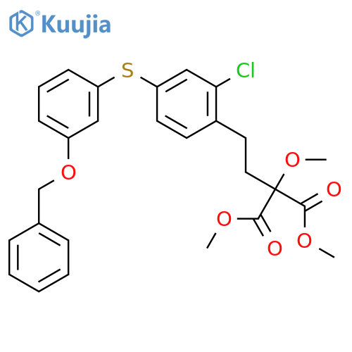 Dimethyl 2-[2-[2-chloro-4-(3-phenylmethoxyphenyl)sulfanylphenyl]ethyl]-2-methoxypropanedioate structure