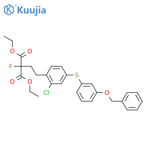Diethyl 2-[2-[2-chloro-4-(3-phenylmethoxyphenyl)sulfanylphenyl]ethyl]-2-fluoropropanedioate structure