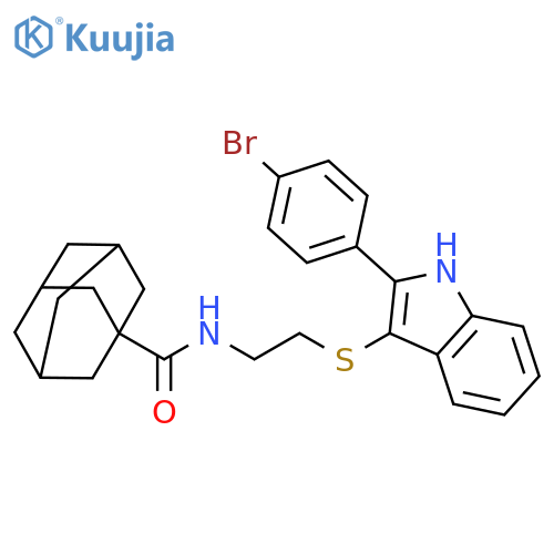 N-(2-{[2-(4-bromophenyl)-1H-indol-3-yl]sulfanyl}ethyl)adamantane-1-carboxamide structure