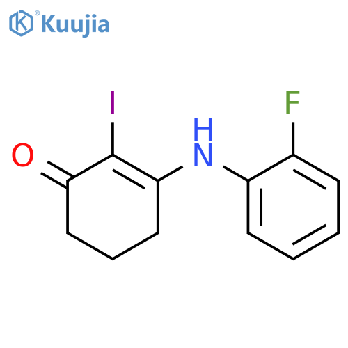 3-(2-fluoroanilino)-2-iodocyclohex-2-en-1-one structure