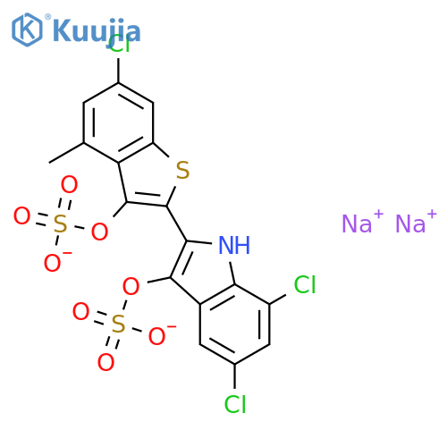 1H-Indol-3-ol,5,7-dichloro-2-[6-chloro-4-methyl-3-(sulfooxy)benzo[b]thien-2-yl]-, 3-(hydrogensulfate), sodium salt (1:2) structure