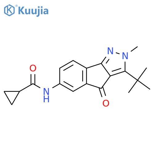 N-(3-tert-butyl-2-methyl-4-oxoindeno[1,2-c]pyrazol-6-yl)cyclopropanecarboxamide structure