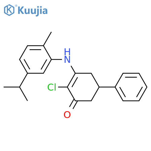2-chloro-3-(2-methyl-5-propan-2-ylanilino)-5-phenylcyclohex-2-en-1-one structure