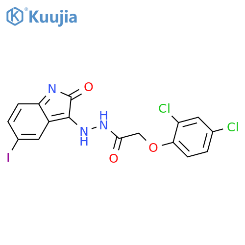 2-(2,4-dichlorophenoxy)-N'-(5-iodo-2-oxoindol-3-yl)acetohydrazide structure