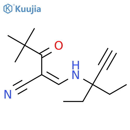 (2Z)-2-[(3-ethylpent-1-yn-3-ylamino)methylidene]-4,4-dimethyl-3-oxopentanenitrile structure