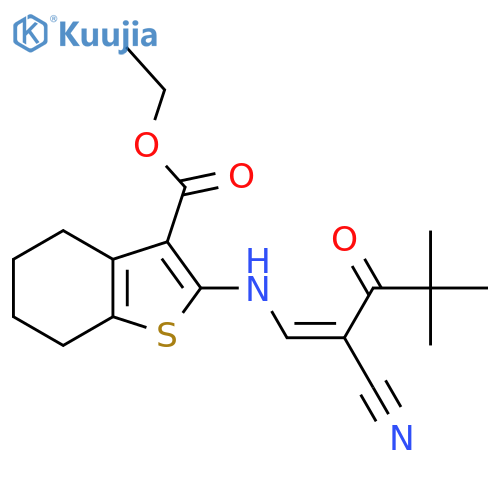 Ethyl 2-((2-nitrilo-4,4-dimethyl-3-oxopent-1-enyl)amino)-4,5,6,7-tetrahydrobenzo[b]thiophene-3-carboxylate structure