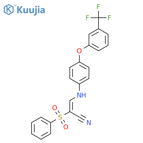 2-(Phenylsulfonyl)-3-((4-(3-(trifluoromethyl)phenoxy)phenyl)amino)prop-2-enenitrile structure