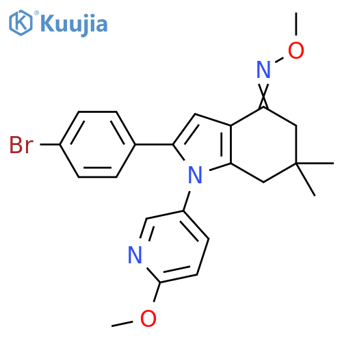 (Z)-2-(4-bromophenyl)-N-methoxy-1-(6-methoxypyridin-3-yl)-6,6-dimethyl-5,7-dihydroindol-4-imine structure
