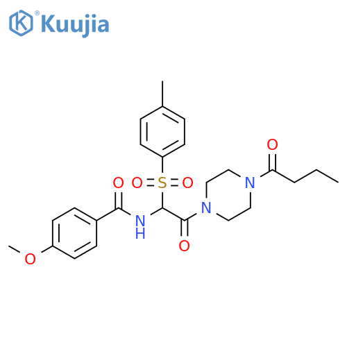 N-[2-(4-butanoylpiperazin-1-yl)-1-(4-methylbenzenesulfonyl)-2-oxoethyl]-4-methoxybenzamide structure