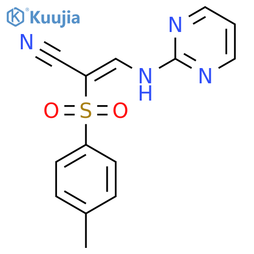 (Z)-2-(4-Methylphenyl)sulfonyl-3-(pyrimidin-2-ylamino)prop-2-enenitrile structure