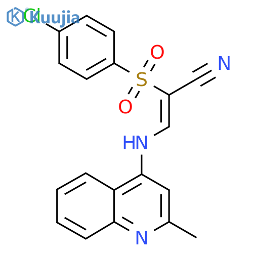 2-((4-Chlorophenyl)sulfonyl)-3-((2-methyl(4-quinolyl))amino)prop-2-enenitrile structure