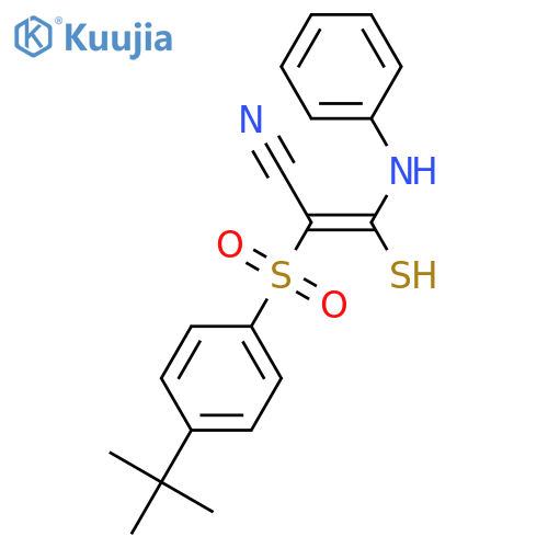 (Z)-3-anilino-2-(4-tert-butylphenyl)sulfonyl-3-sulfanylprop-2-enenitrile structure