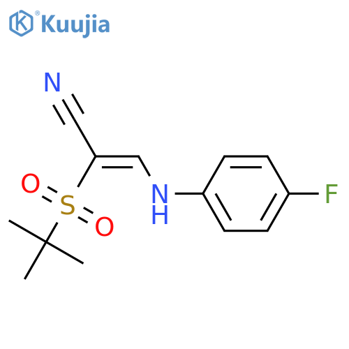 (Z)-2-tert-butylsulfonyl-3-(4-fluoroanilino)prop-2-enenitrile structure