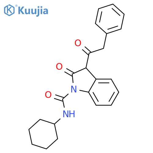 1H-Indole-1-carboxamide, N-cyclohexyl-2,3-dihydro-2-oxo-3-(phenylacetyl)- structure