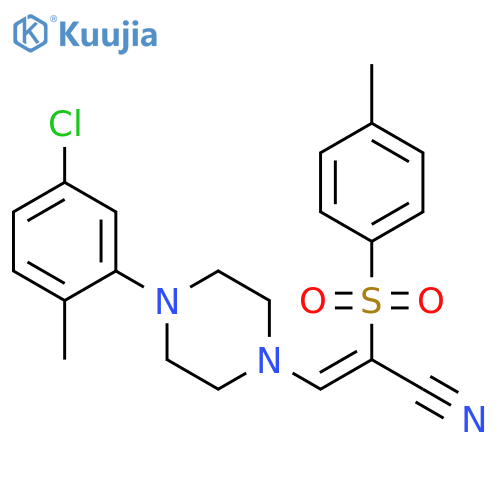 (Z)-3-[4-(5-chloro-2-methylphenyl)piperazin-1-yl]-2-(4-methylphenyl)sulfonylprop-2-enenitrile structure